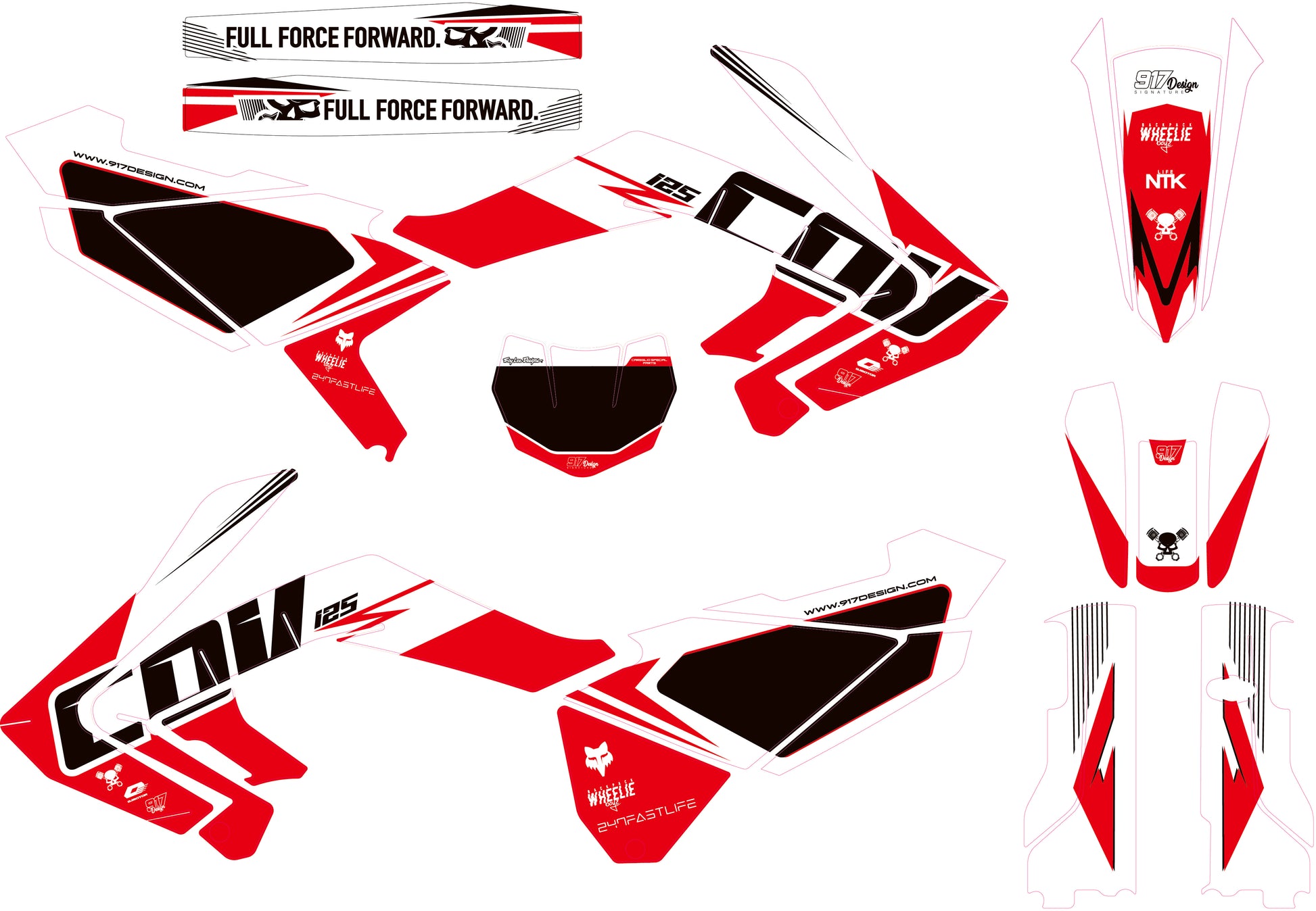Kit grafiche force red white qj motor 125 cov 