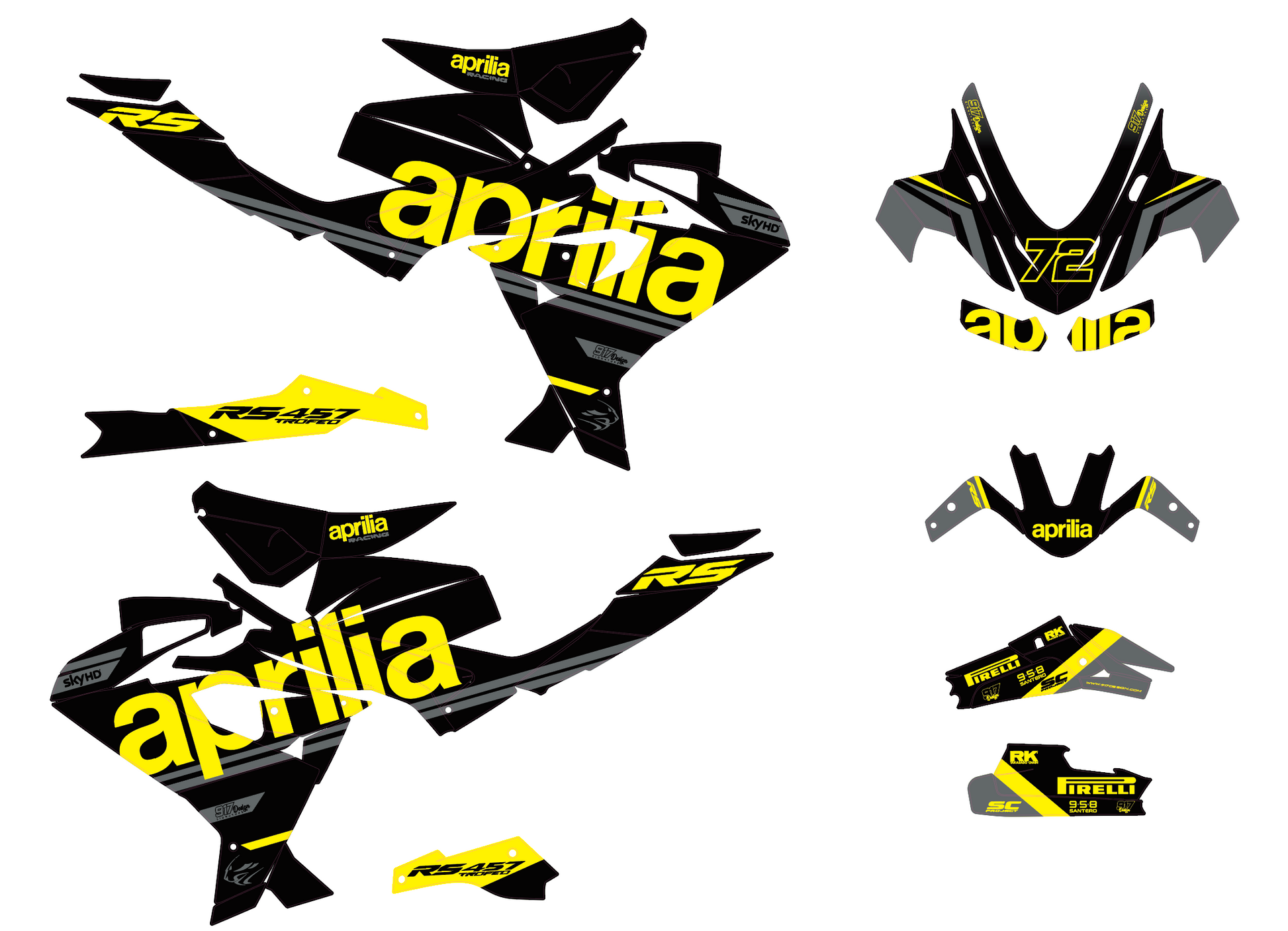Adesivi Aprilia rs457 gialle grigie nere 