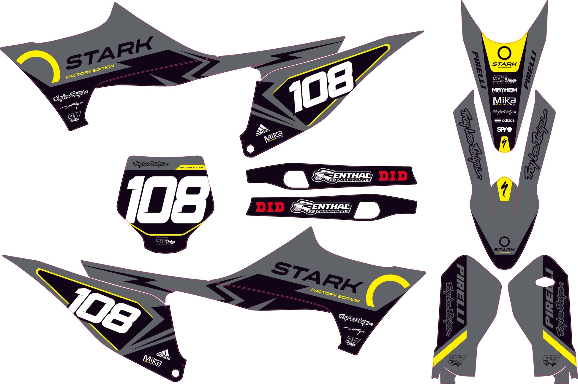 Kit adesivi STARK VARG grigie gialle fluorescenti troy lee design storm grey factory